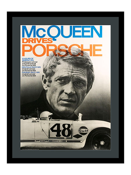 Steve McQueen Drives Porsche Advertising Poster 1970
