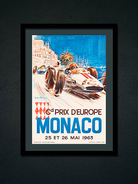 Monaco Grand Prix Vintage Motor Racing Poster 1963