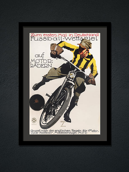 Fussball Wettspiel Auf Motorradern Vintage Motorcycle Football Poster 1928