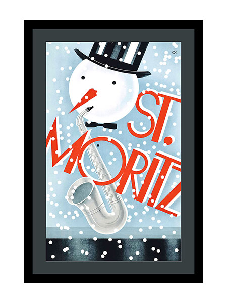 St Moritz Saxophone Playing Snowman Poster By Charles Kuhn 1928