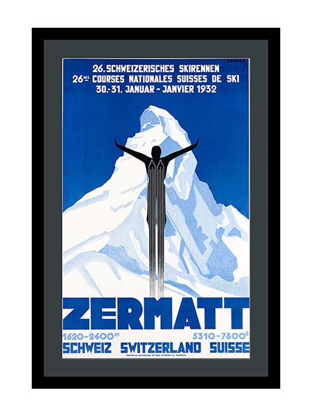 Zermatt Switzerland Ski Jumping Art Deco Poster By Pierre Kramer 1931