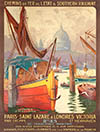 Chemins De Fer De L'etat Et Southern Railway, Paris to London Vintage Travel Poster 1900